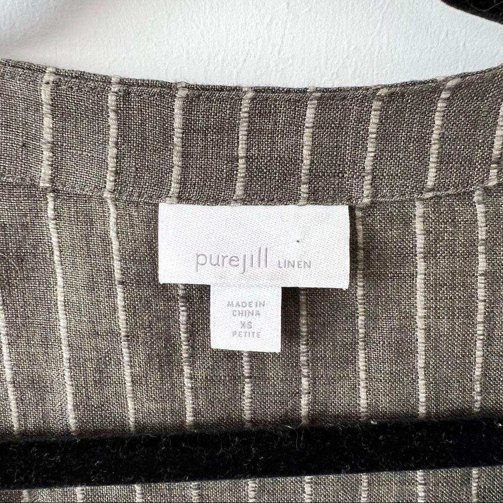 Pure jill linen tunic green‎ stripe button front w/ pockets - Picture 4 of 9